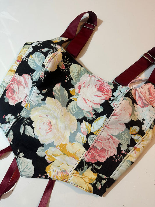 Floral & Red - Reversible Corset Top - Sample Sale - M-L