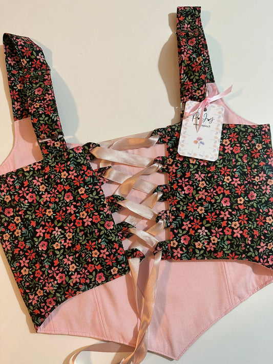 Pink & Flowers - Reversible Corset Top - Sample Sale - S-M