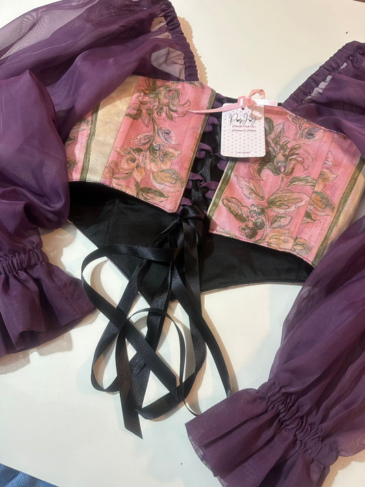 Flowers & Purple - Reversible Corset Top / Long Sleeves - Sample Sale - S-M