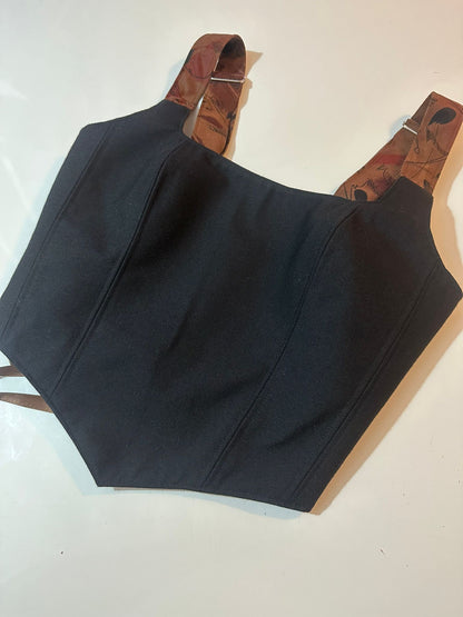Abstract & Dark Blue - Reversible Corset Top - Sample Sale - S-M