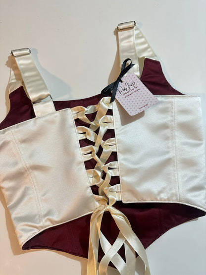 Beige & Wine Red - Reversible Corset Top - Sample Sale - S-M