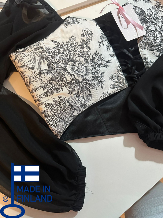 Black Jolie - Reversible Corset Top - Long Sleeves (Made-to-Order)