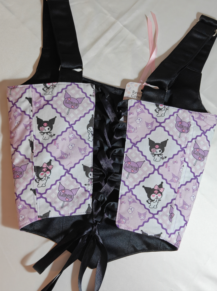 Black &amp; Anime pattern - Reversible Corset Top - Sample Sale - XXS-XS