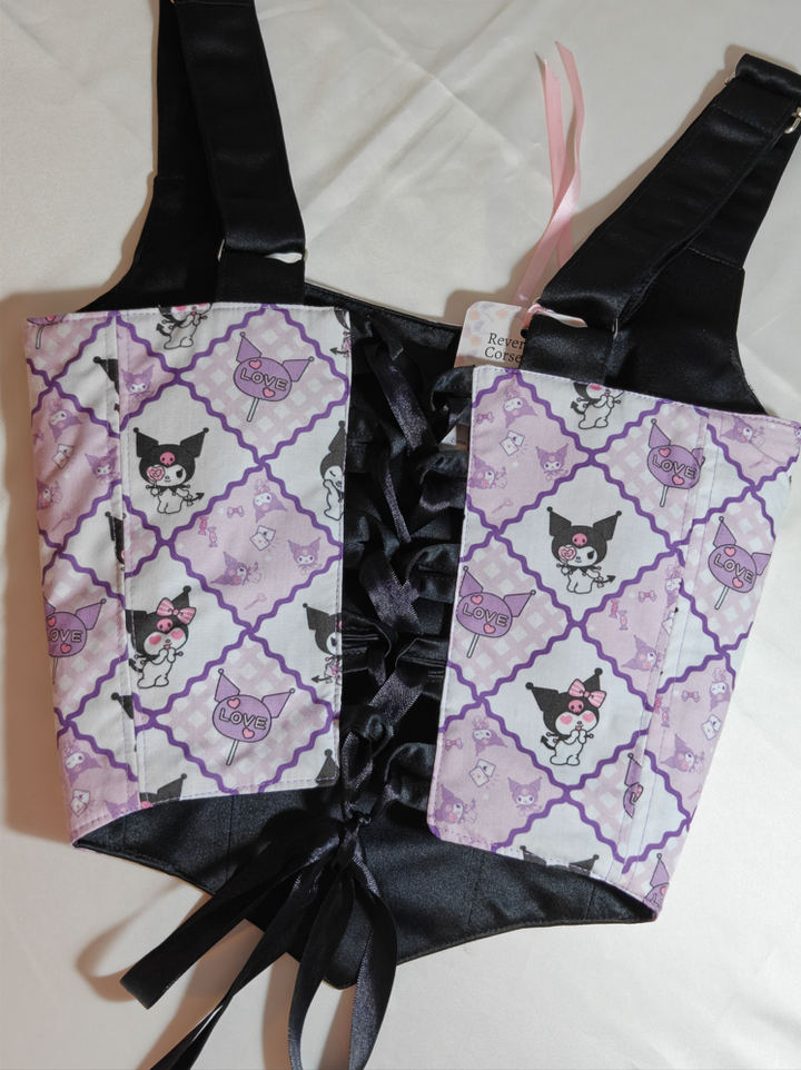 Black &amp; Anime pattern - Reversible Corset Top - Sample Sale - XXS-XS