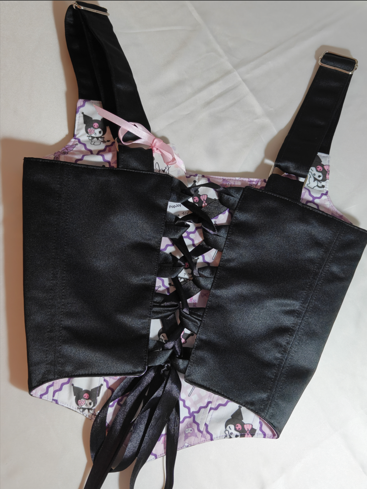 Black &amp; Anime pattern - Reversible Corset Top - Sample Sale - XXS-XS