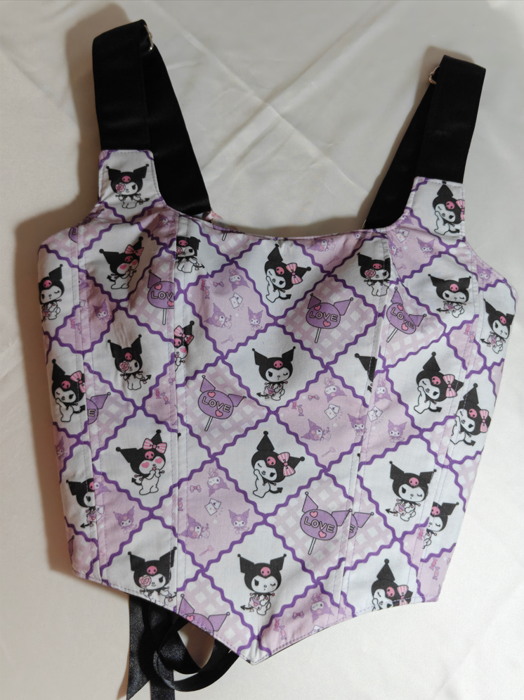 Black &amp; Anime pattern - Reversible Corset Top - Sample Sale - XXS-XS