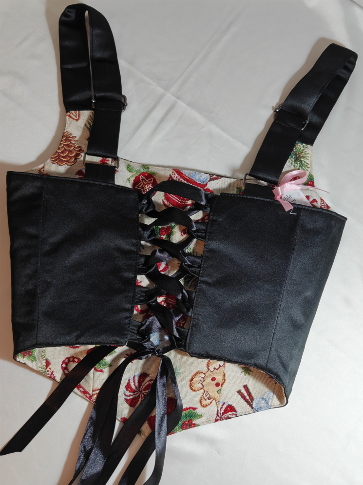 Black &amp; Christmas pattern - Reversible Corset Top - Sample Sale - XS-S