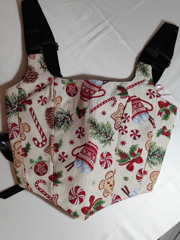 Black &amp; Christmas pattern - Reversible Corset Top - Sample Sale - XS-S