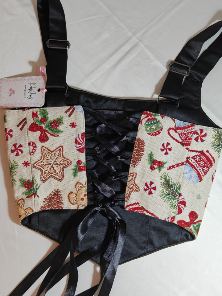 Black &amp; Christmas pattern - Reversible Corset Top - Sample Sale - XS-S
