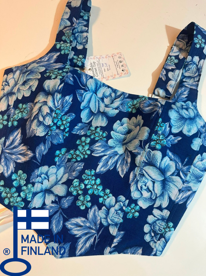 Blue Floral &amp; Cream - Reversible Corset Top - Sample Sale - S-M