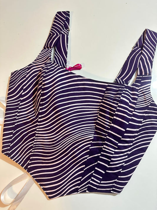 Purple & White Stripes - Reversible Corset Top - Sample Sale - S-M