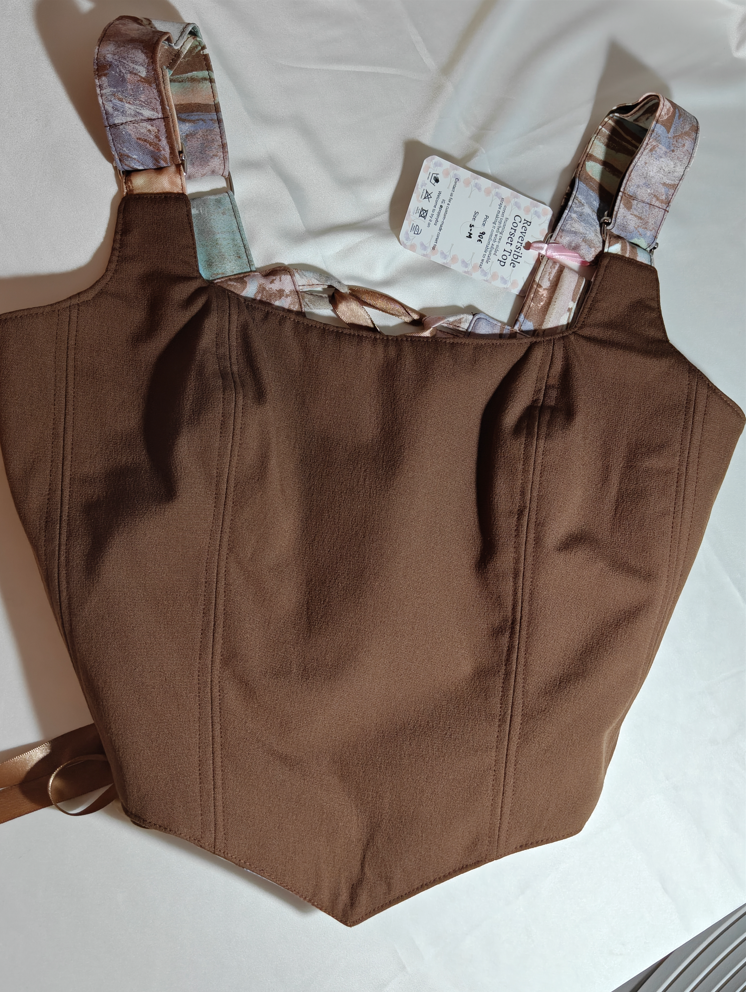 Brown &amp; Abstract - Reversible Corset Top - Sample Sale - S-M