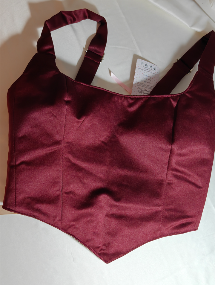 Christmas pattern &amp; Wine Red - Reversible Corset Top - Sample Sale - M-L