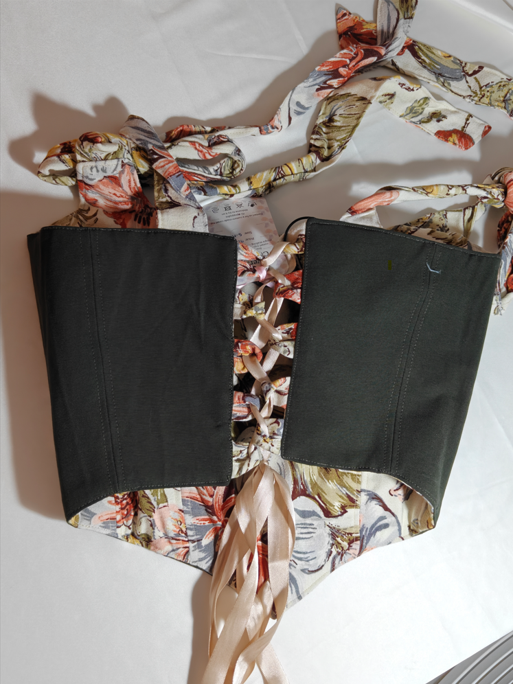 Cream &amp; Forest with bow straps - Reversible Corset Top - Sample Sale - S-M