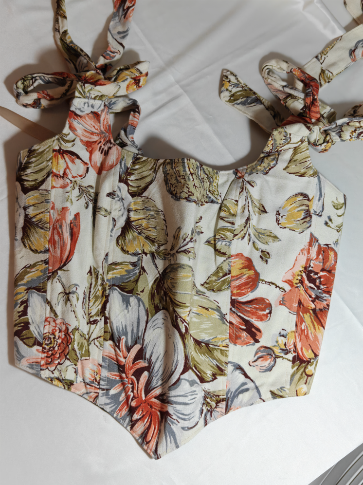 Cream &amp; Forest with bow straps - Reversible Corset Top - Sample Sale - S-M