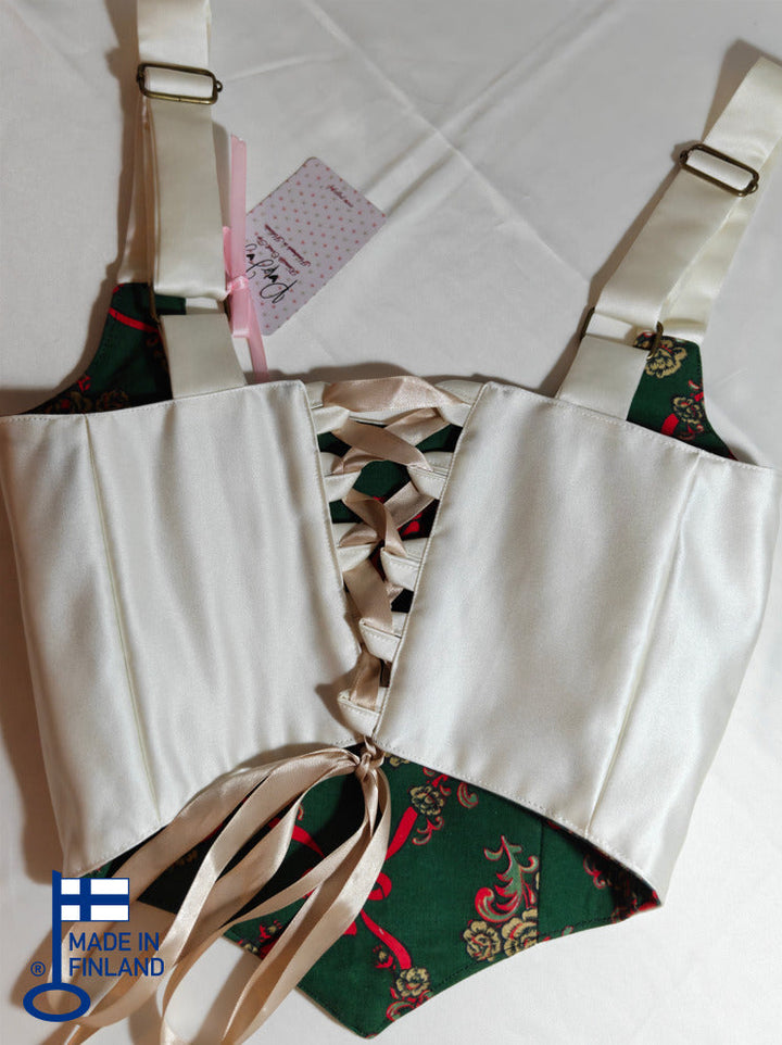 Cream &amp; Green Christmas pattern - Reversible Corset Top - Sample Sale — made in Finland — view 4