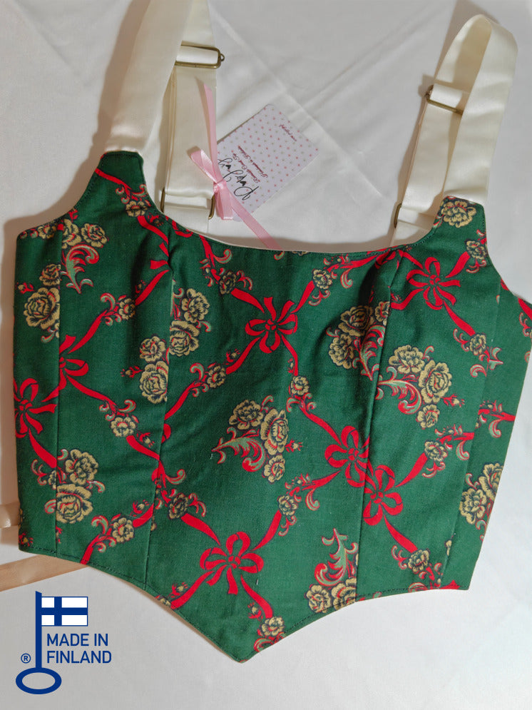 Cream &amp; Green Christmas pattern - Reversible Corset Top - Sample Sale — made in Finland — view 1