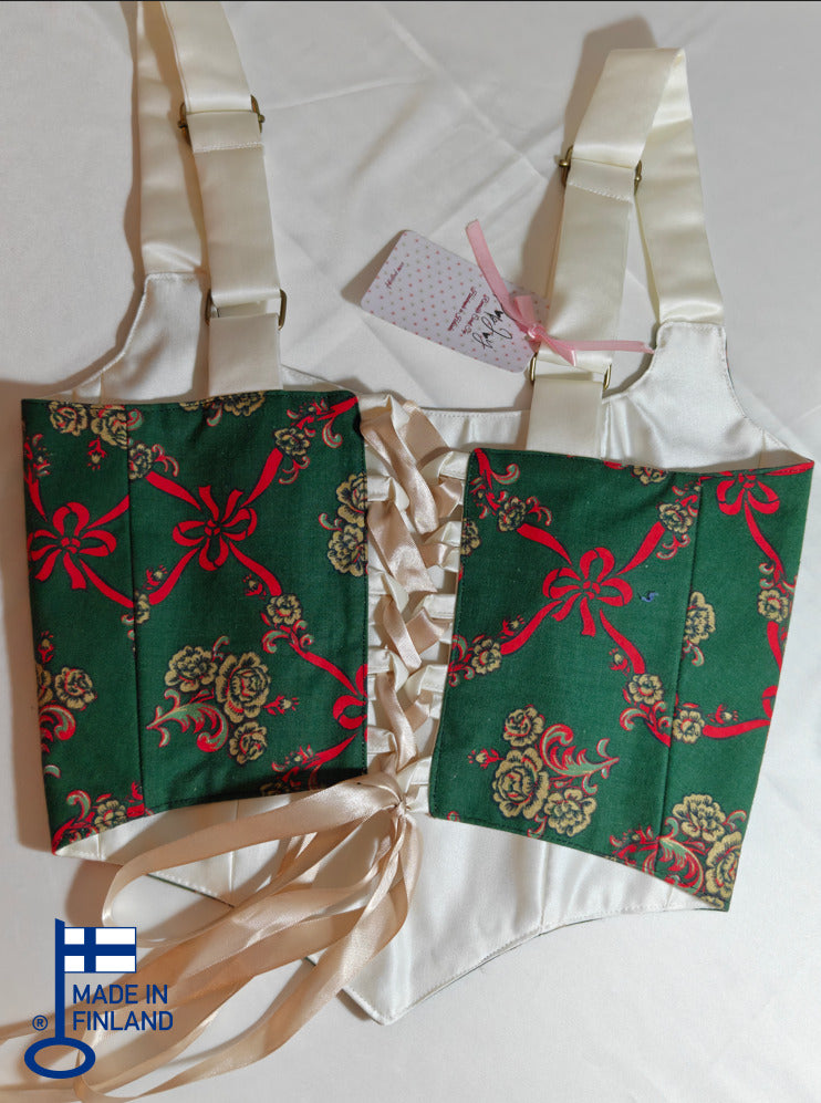 Cream &amp; Green Christmas pattern - Reversible Corset Top - Sample Sale — made in Finland — view 2
