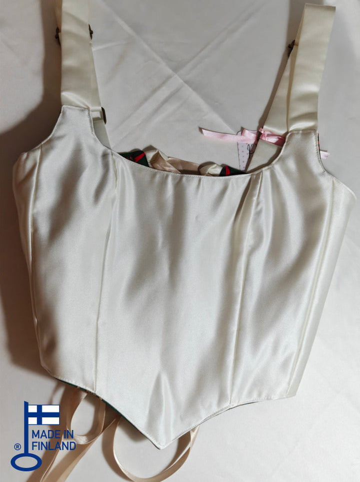 Cream &amp; Green Christmas pattern - Reversible Corset Top - Sample Sale — made in Finland — view 3