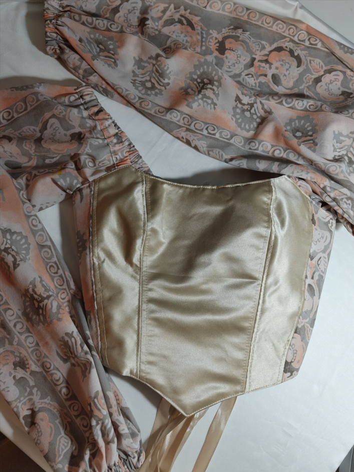 Cream &amp; Grey with sleeves - Reversible Corset Top - Sample Sale - XXS - XS