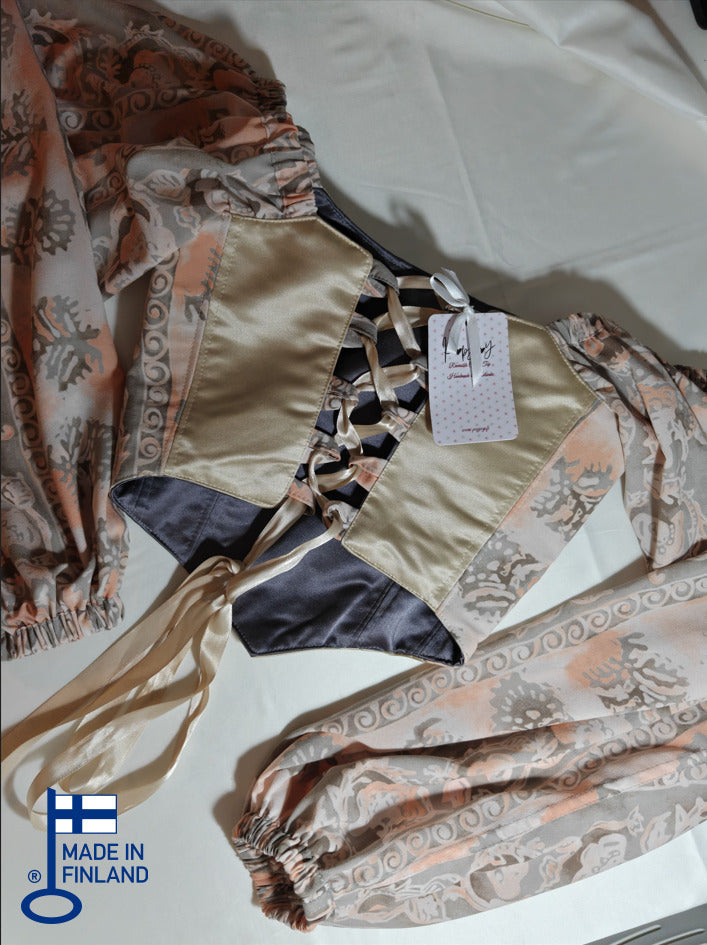 Cream & Grey with sleeves - Reversible Corset Top - Sample Sale — made in Finland — view 2