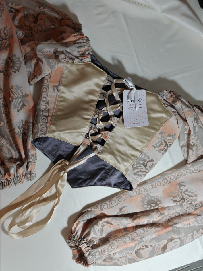 Cream &amp; Grey with sleeves - Reversible Corset Top - Sample Sale - XXS - XS