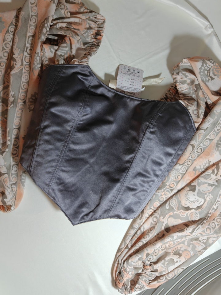 Cream &amp; Grey with sleeves - Reversible Corset Top - Sample Sale - XXS - XS