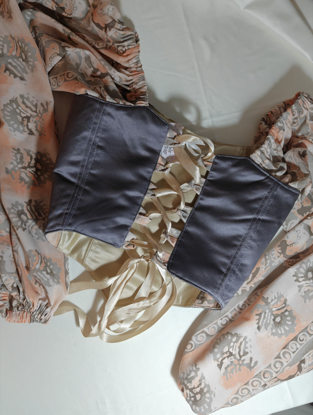 Cream &amp; Grey with sleeves - Reversible Corset Top - Sample Sale - XXS - XS