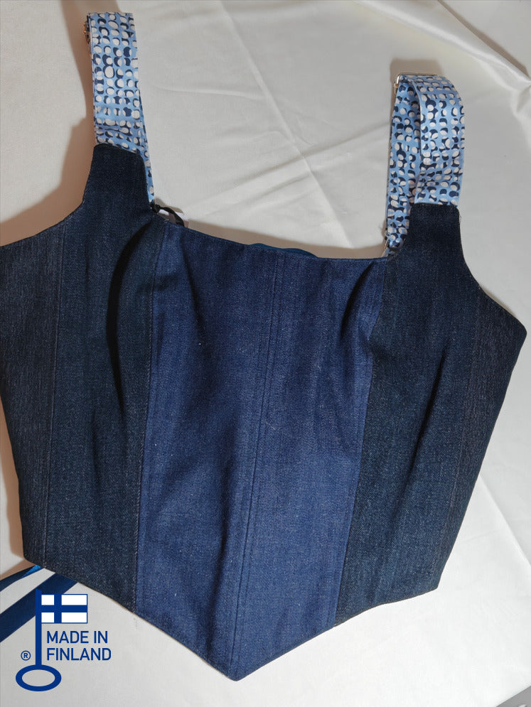 Denim & Blue pattern - Reversible Corset Top - Sample Sale - XS - S — made in Finland — view 2