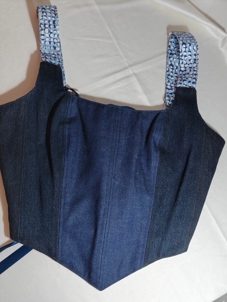 Denim &amp; Blue pattern - Reversible Corset Top - Sample Sale - XS - S