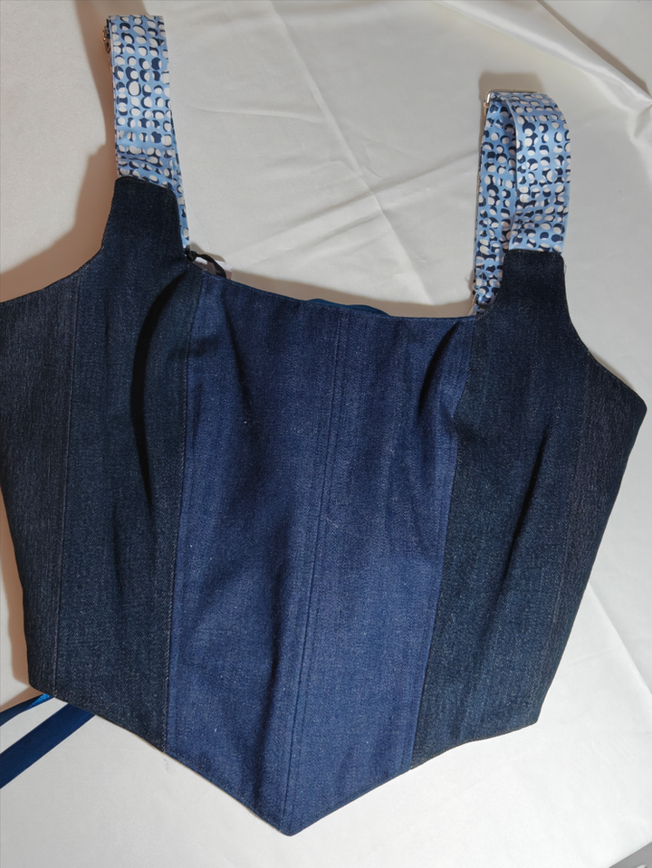 Denim &amp; Blue pattern - Reversible Corset Top - Sample Sale - XS - S