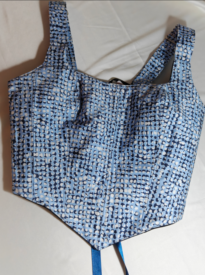 Denim &amp; Blue pattern - Reversible Corset Top - Sample Sale - XS - S