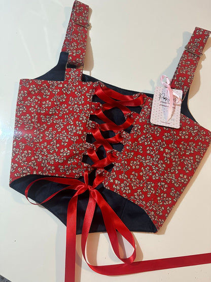 Floral & Red/Dark Blue - Reversible Corset Top - Sample Sale - XXS-XS