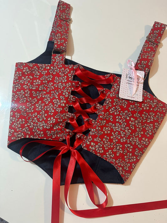 Floral & Red/Dark Blue - Reversible Corset Top - Sample Sale - XXS-XS