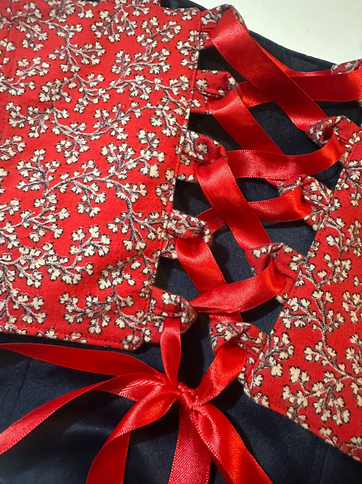 Floral & Red/Dark Blue - Reversible Corset Top - Sample Sale - XXS-XS