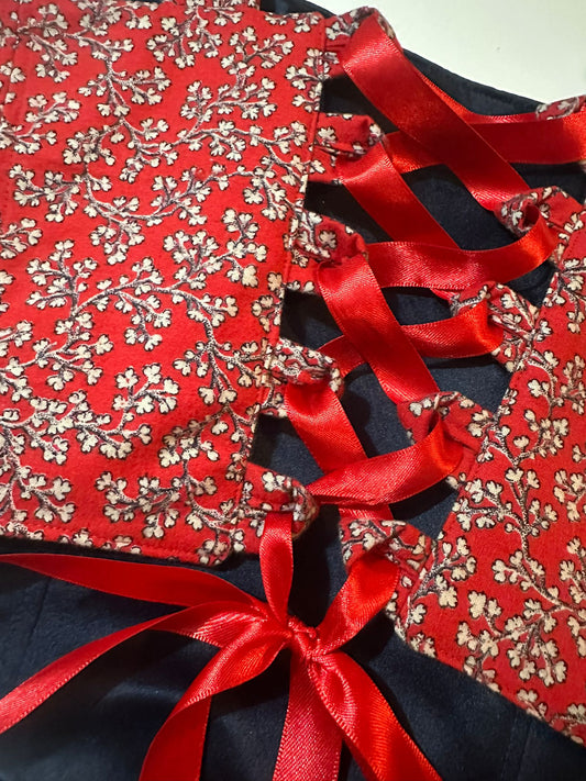 Floral & Red/Dark Blue - Reversible Corset Top - Sample Sale - XXS-XS