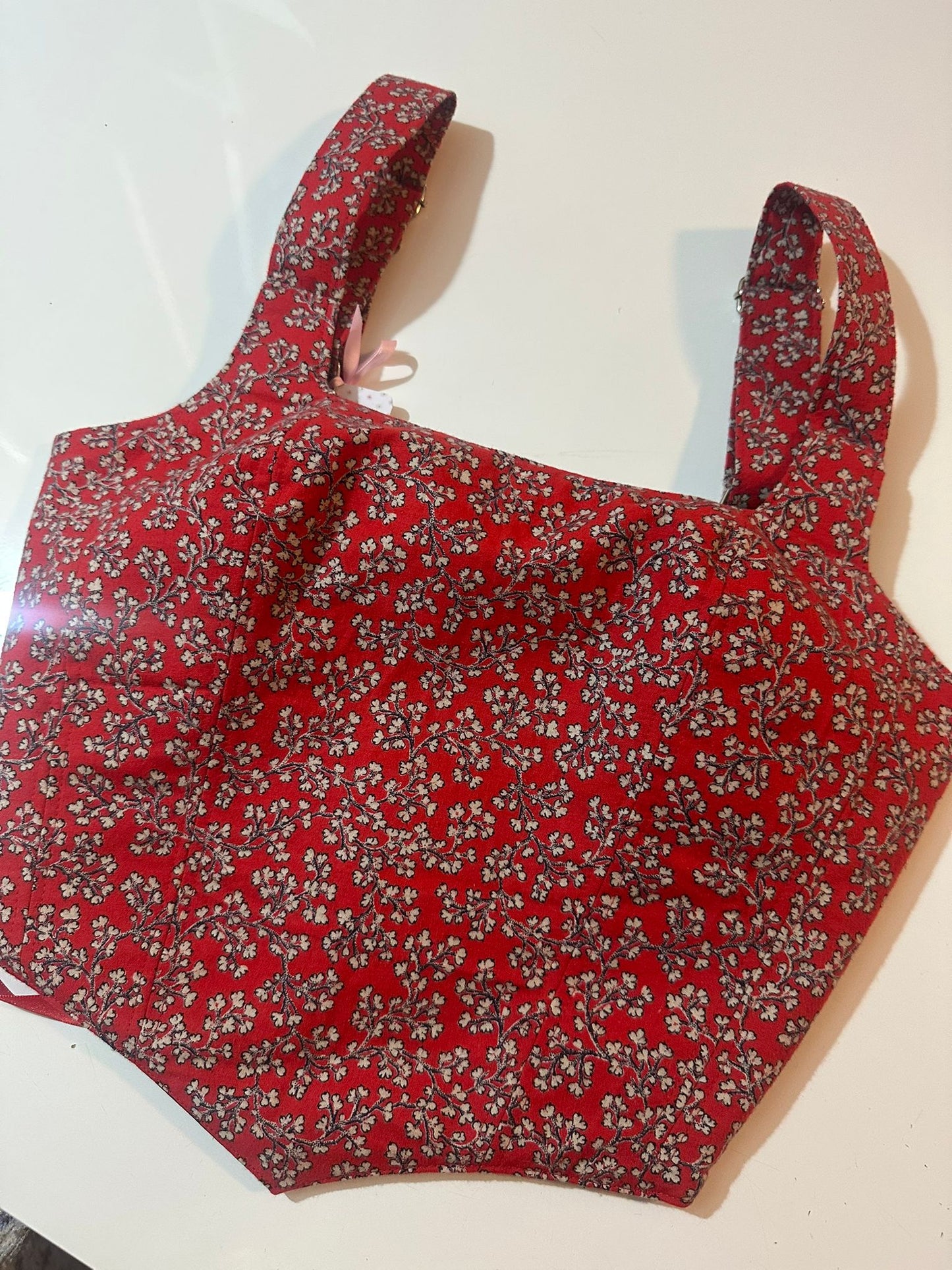 Floral & Red/Dark Blue - Reversible Corset Top - Sample Sale - XXS-XS