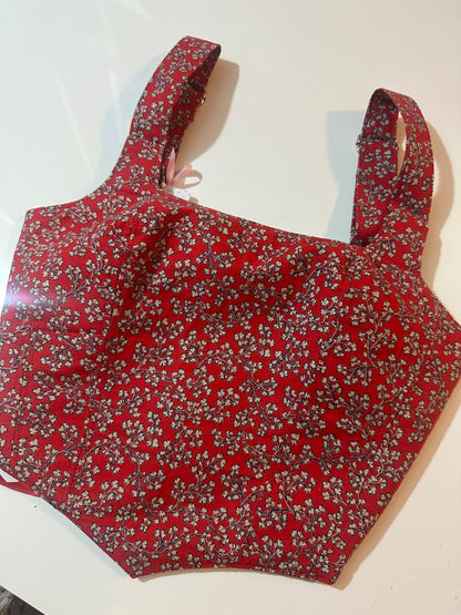 Floral & Red/Dark Blue - Reversible Corset Top - Sample Sale - XXS-XS