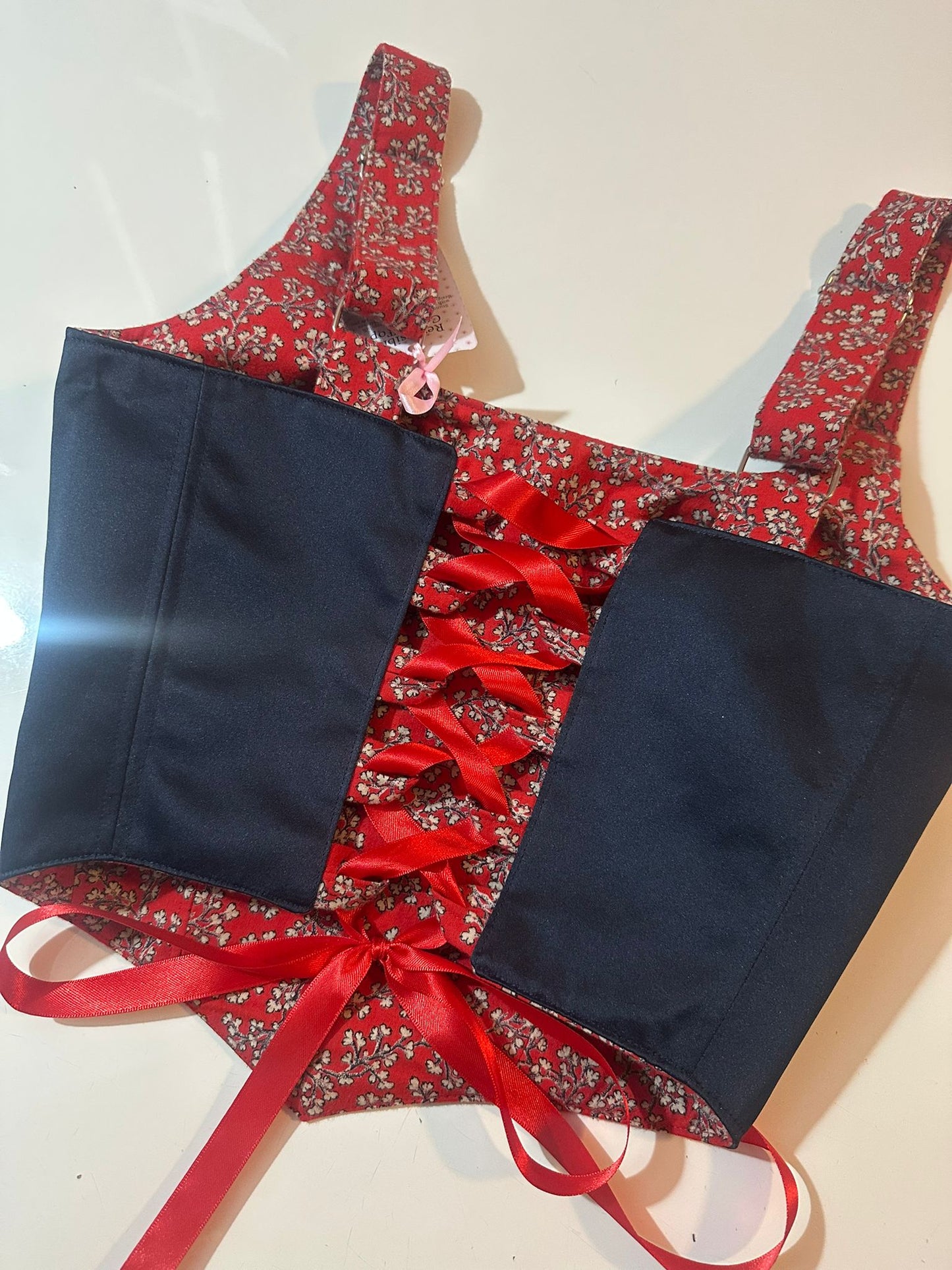 Floral & Red/Dark Blue - Reversible Corset Top - Sample Sale - XXS-XS
