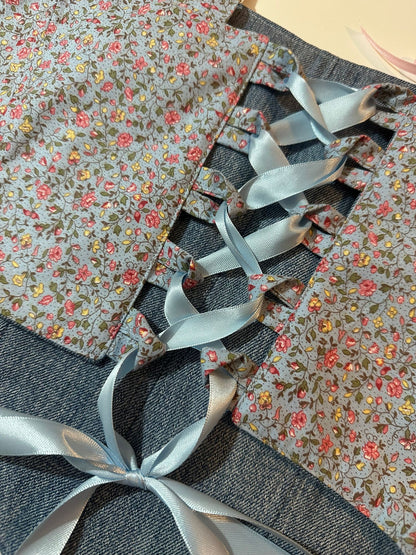 Floral & Denim - Reversible Corset Top - Sample Sale - S-M