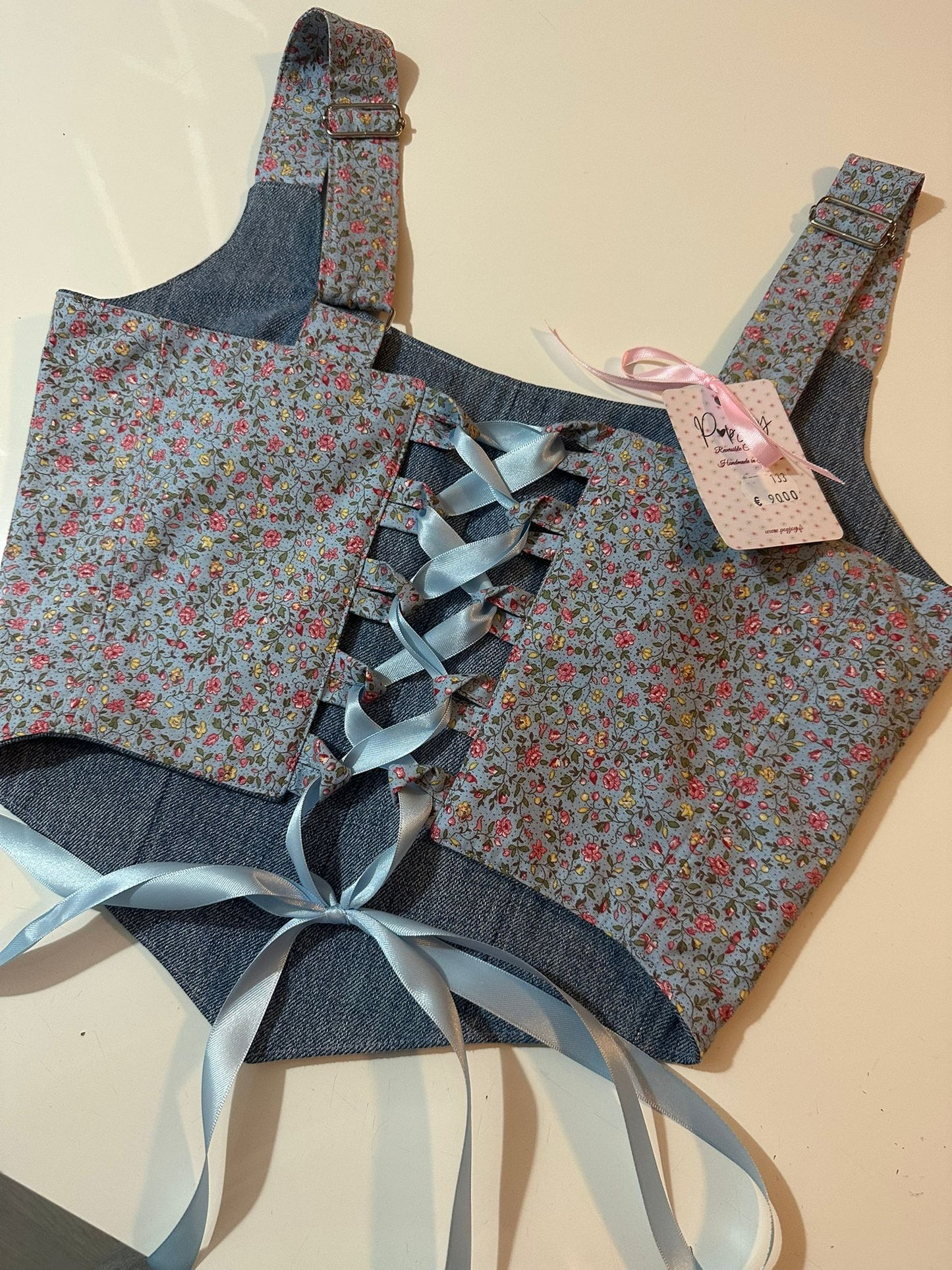 Floral & Denim - Reversible Corset Top - Sample Sale - S-M
