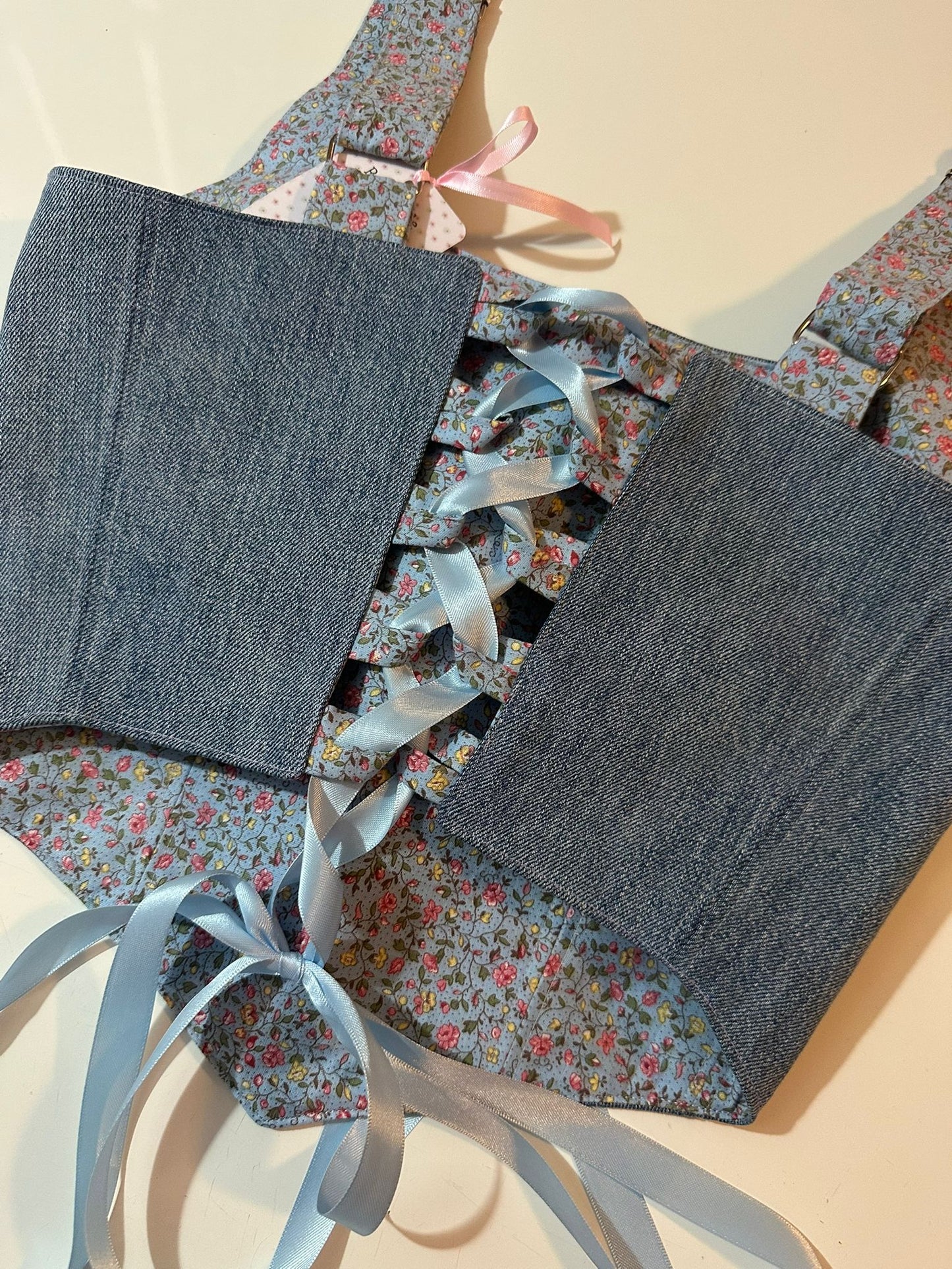 Floral & Denim - Reversible Corset Top - Sample Sale - S-M