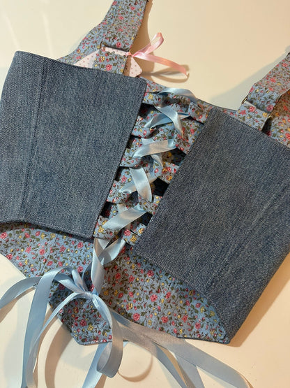 Floral & Denim - Reversible Corset Top - Sample Sale - S-M