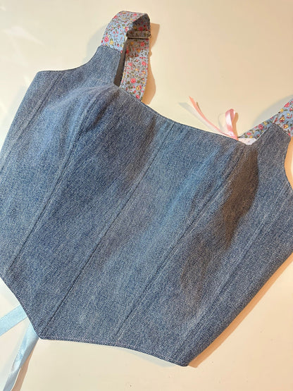 Floral & Denim - Reversible Corset Top - Sample Sale - S-M