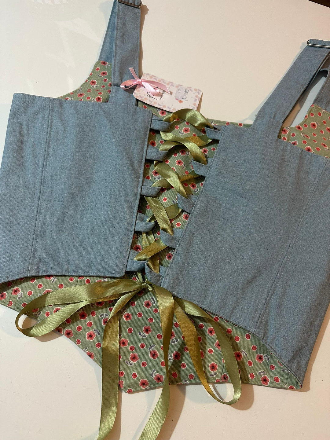 Floral &amp; Denim - Reversible Corset Top - Sample Sale - M-L (Slightly longer)