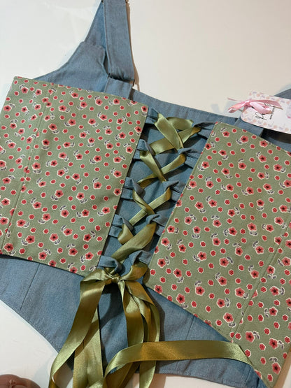 Floral & Denim - Reversible Corset Top - Sample Sale - M-L (Slightly longer)