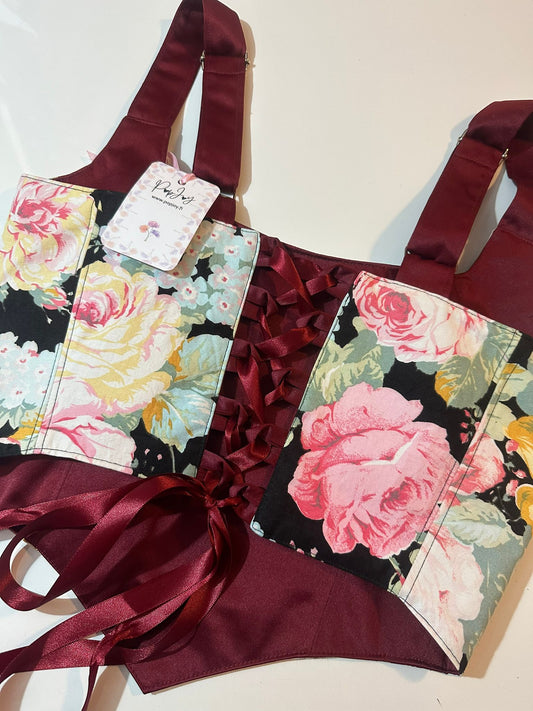 Floral & Red - Reversible Corset Top - Sample Sale - M-L