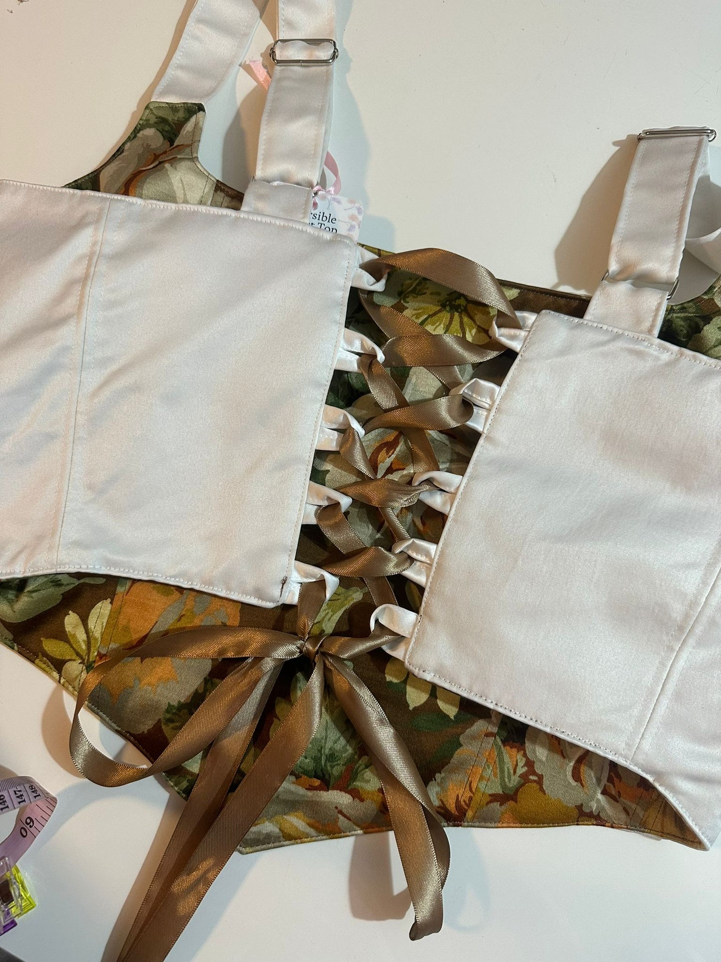 Floral & White - Reversible Corset Top - Sample Sale - XL-XXL