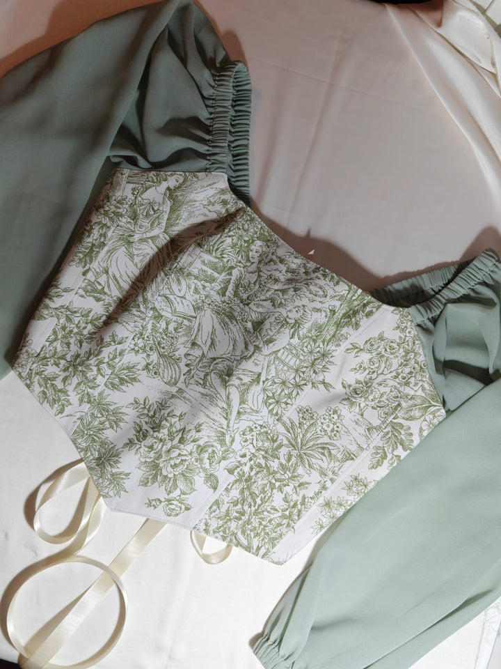 Green Jolie - Reversible Corset Top - Long Sleeves (Ready for Shipping)