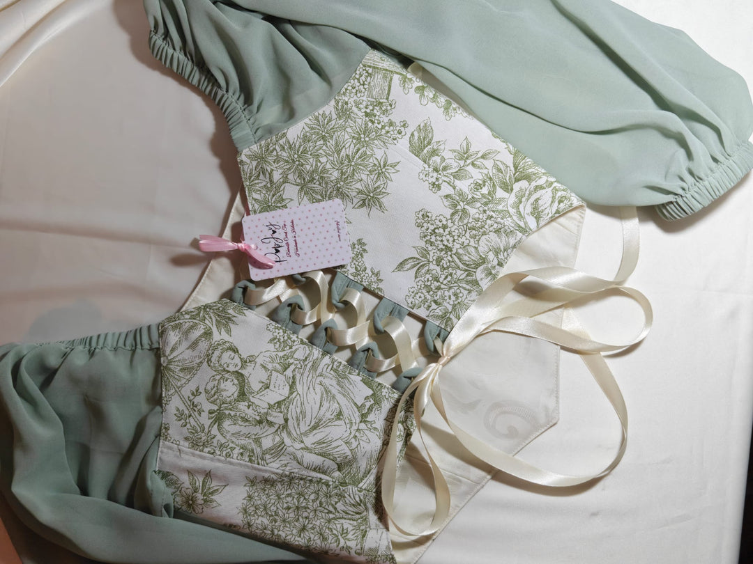 Green Jolie - Reversible Corset Top - Long Sleeves (Ready for Shipping)